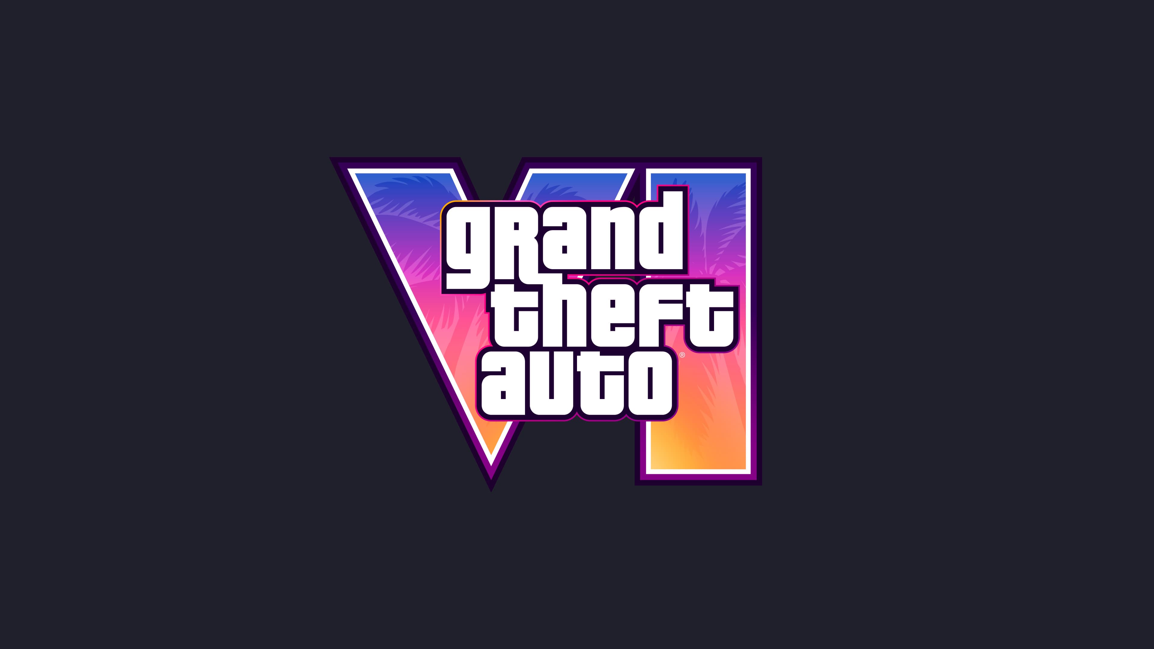 The Grand Theft Auto VI logo in pink-to-orange gradient on a plain dark background