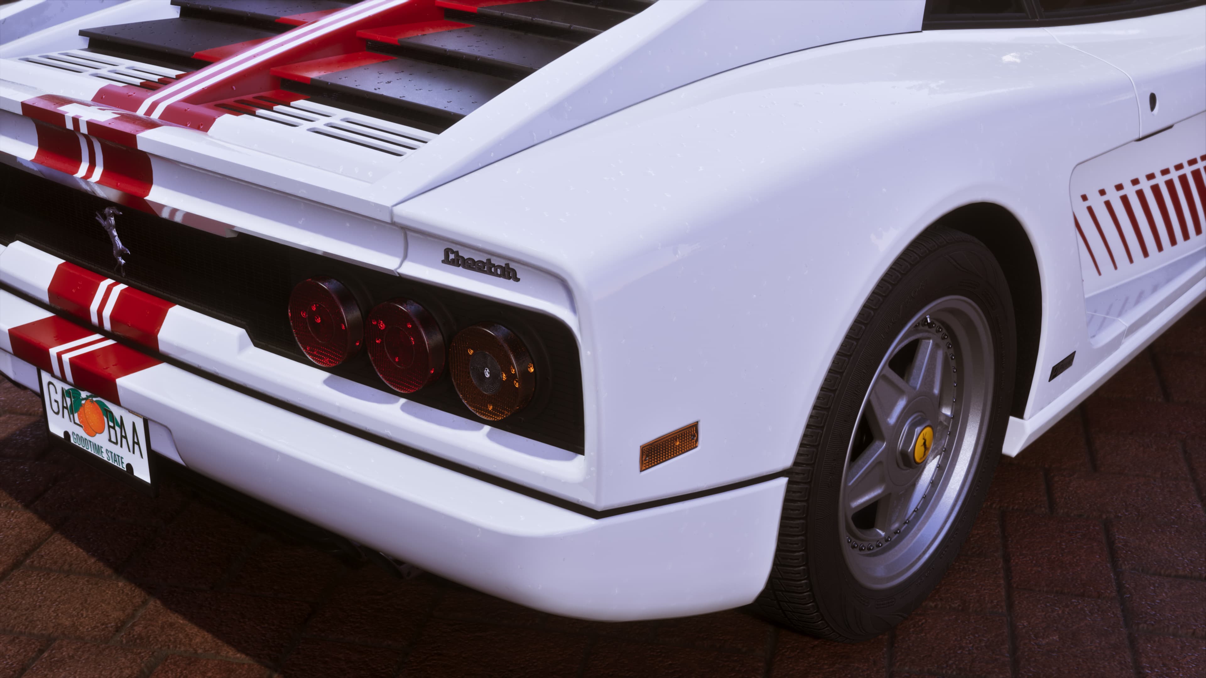 Rear detail of the Grotti Cheetah showing its triple tail lights and side strakes